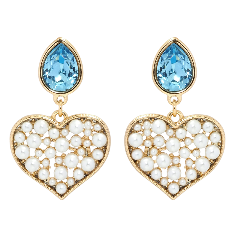 Серьги Xuping цвет 18K с кристаллами Swarovski пусеты Кристаллы Aquamarine с жемчужными сердечками фото №1 Серьги Xuping цвет 18K с кристаллами Swarovski пусеты Кристаллы Aquamarine с жемчужными сердечками фото №1