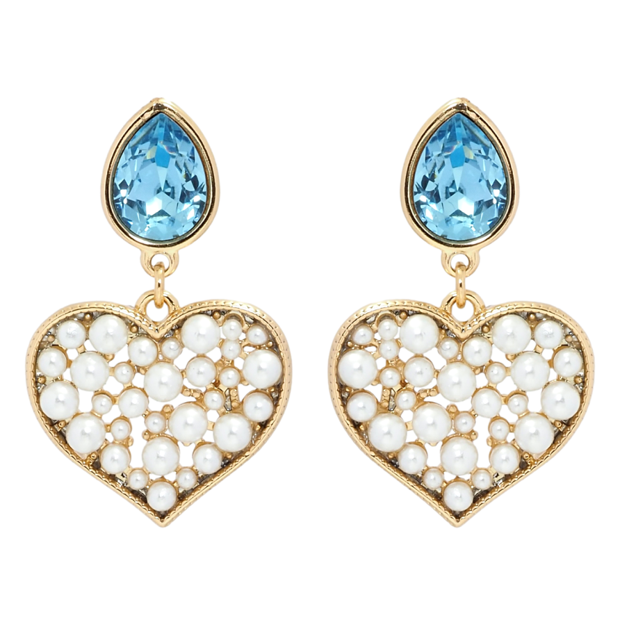 Серьги Xuping цвет 18K с кристаллами Swarovski пусеты Кристаллы Aquamarine с жемчужными сердечками фото №1 Серьги Xuping цвет 18K с кристаллами Swarovski пусеты Кристаллы Aquamarine с жемчужными сердечками фото №1