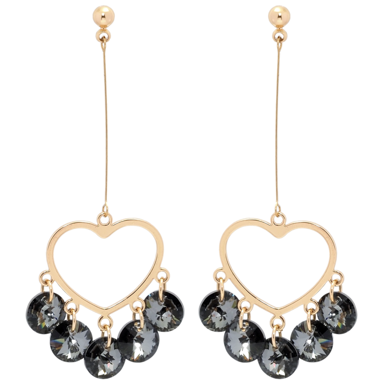 Серьги Xuping цвет 18K с кристаллами Swarovski пусеты Подвески сердечки с кристаллами Graphite фото №1