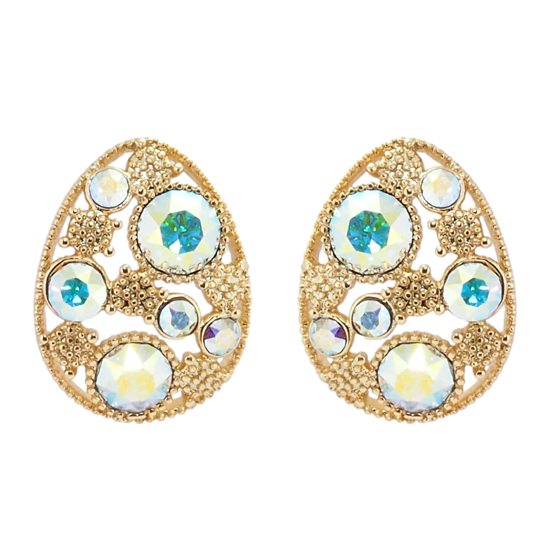 Серьги Xuping цвет 18K с кристаллами Swarovski пусеты Овальные с россыпью кристаллов АВ фото №1