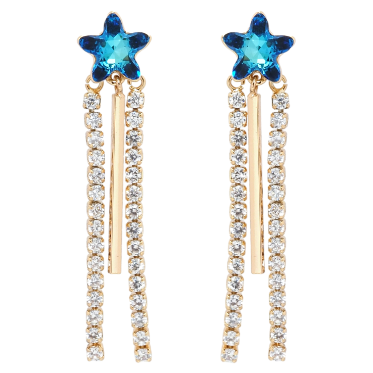 Серьги Xuping цвет 18K с кристаллами Swarovski пусеты Кристальные звезды Capri Blue с подвесками фото №2 Серьги Xuping цвет 18K с кристаллами Swarovski пусеты Кристальные звезды Capri Blue с подвесками фото №2