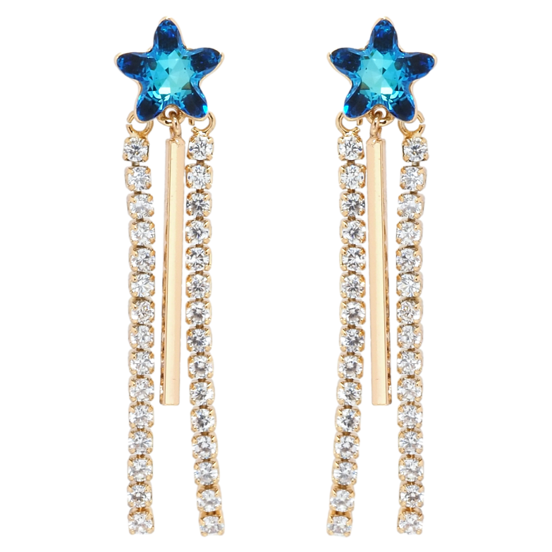 Серьги Xuping цвет 18K с кристаллами Swarovski пусеты Кристальные звезды Capri Blue с подвесками фото №3 Серьги Xuping цвет 18K с кристаллами Swarovski пусеты Кристальные звезды Capri Blue с подвесками фото №3