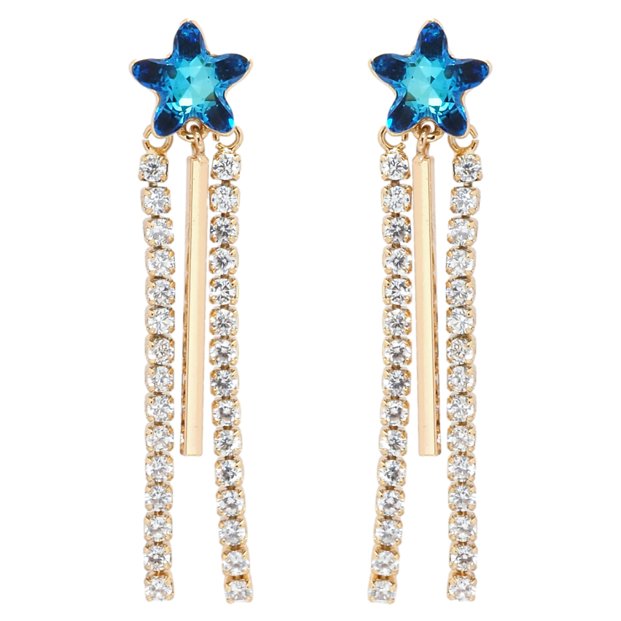 Серьги Xuping цвет 18K с кристаллами Swarovski пусеты Кристальные звезды Capri Blue с подвесками фото №1 Серьги Xuping цвет 18K с кристаллами Swarovski пусеты Кристальные звезды Capri Blue с подвесками фото №1