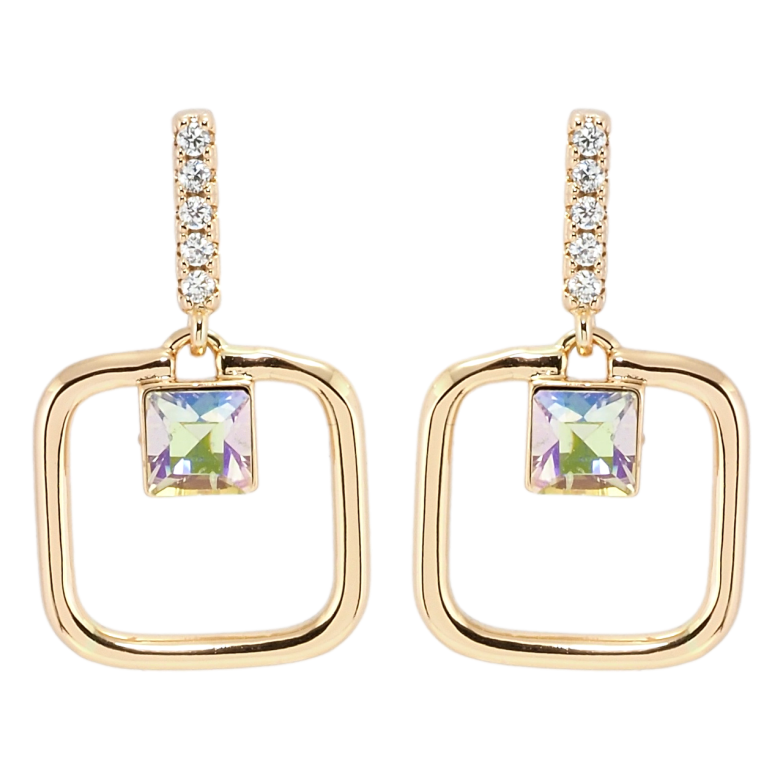 Сережки Xuping колір 18K з кристалами Swarovski пусети Квадратні підвіски з кристалами Vitrail Light фото №1