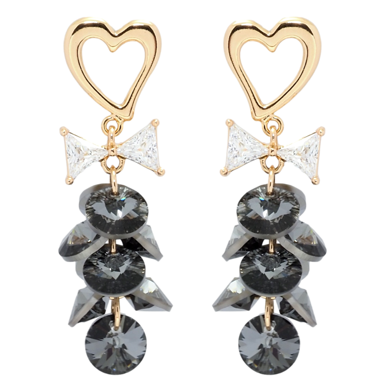 Серьги Xuping цвет 18K с кристаллами Swarovski пусеты Сердечки с кристаллами Graphite фото №1