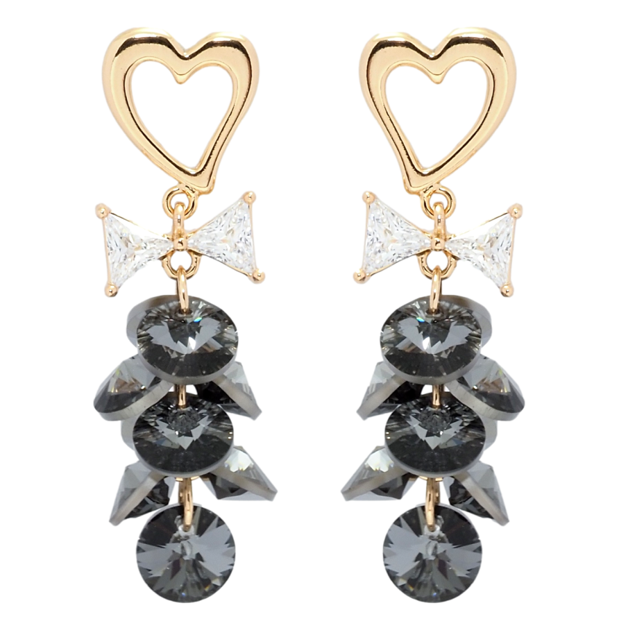 Серьги Xuping цвет 18K с кристаллами Swarovski пусеты Сердечки с кристаллами Graphite фото №1