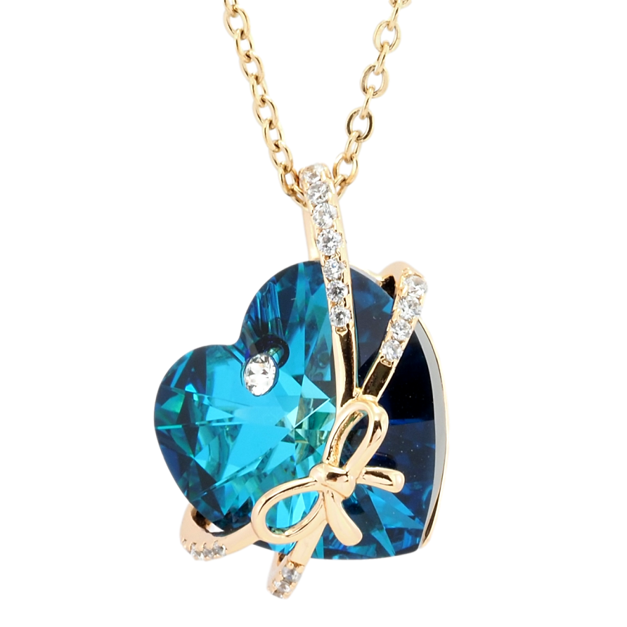 Кулон Xuping 18K з кр-ми Swarovski на ланцюжку Кристальне серце Metallic Blue з бантом довжина 41-46см х 2мм фото №1 Кулон Xuping 18K з кр-ми Swarovski на ланцюжку Кристальне серце Metallic Blue з бантом довжина 41-46см х 2мм фото №1