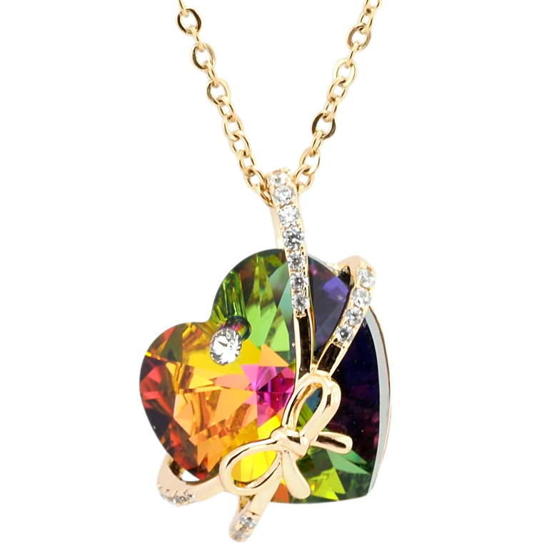 Кулон Xuping 18K з кр-ми Swarovski на ланцюжку Кристальне серце Vitrail Medium з бантом довжина 40-45см х 2мм фото №2