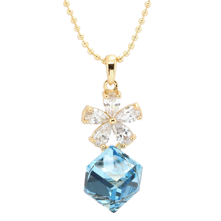 Кулон Xuping 18K з кр-ми Swarovski на ланцюжку Кристальна квітка з кубиком Aquamarine довжина 40-45см х 1мм фото №9