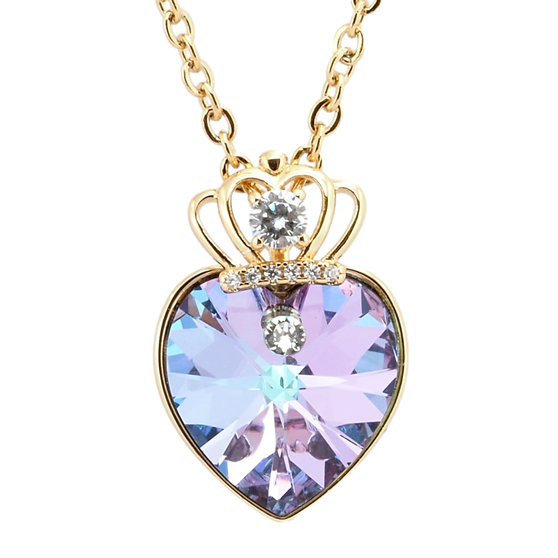 Кулон Xuping 18K з кр-ми Swarovski на ланцюжку Кристальне серце Paradise Shinе з короною довжина 40-45см х2мм фото №1