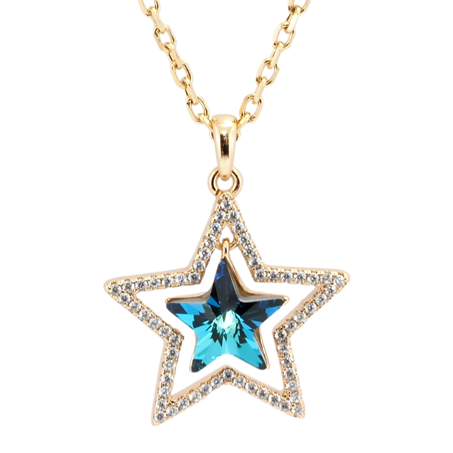 Кулон Xuping 18K з кр-ми Swarovski на ланцюжку Зірка з кристалом Capri Blue довжина 40-45см х 2мм фото №1