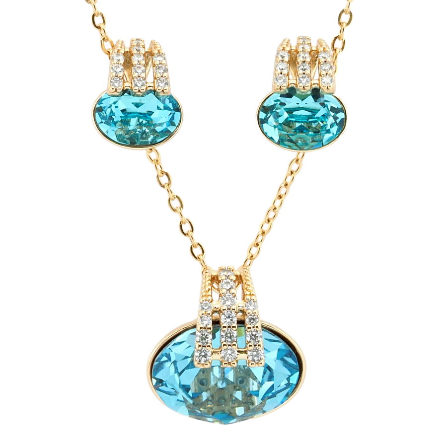 Набор Xuping цвет 18K с кр-ми Swarovski Серьги Кулон на цепочке Кристаллы Light Turquois длина 41-46см фото №1