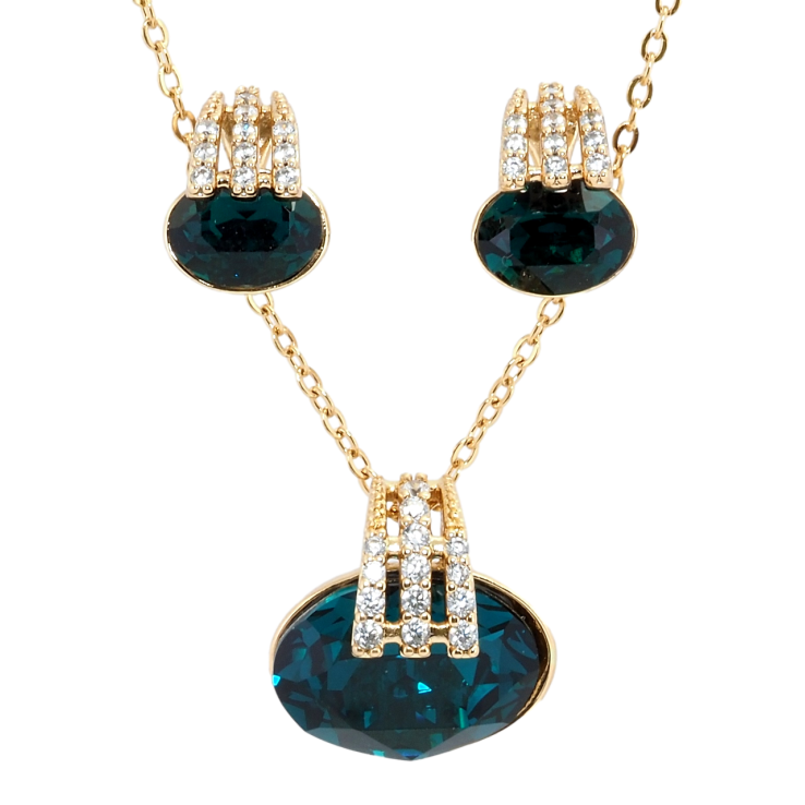 Набор Xuping цвет 18K с кр-ми Swarovski Серьги Кулон на цепочке Кристаллы Emerald длина 40-45см х 1мм фото №2 Набор Xuping цвет 18K с кр-ми Swarovski Серьги Кулон на цепочке Кристаллы Emerald длина 40-45см х 1мм фото №2