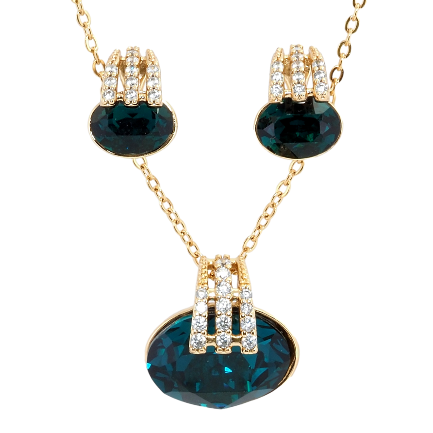 Набор Xuping цвет 18K с кр-ми Swarovski Серьги Кулон на цепочке Кристаллы Emerald длина 40-45см х 1мм фото №1