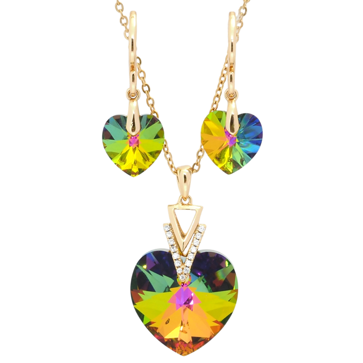 Набор Xuping цвет 18K с кр-ми Swarovski Серьги Кулон на цепочке Сердечки Vitrail Med длина 40-45см х 1мм фото №5