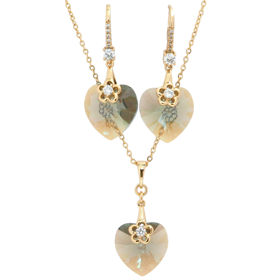 Набор Xuping цвет 18K с кр-ми Swarovski Серьги Кулон на цепочке Сердечки Ochre Delite длина 40-45см фото №1