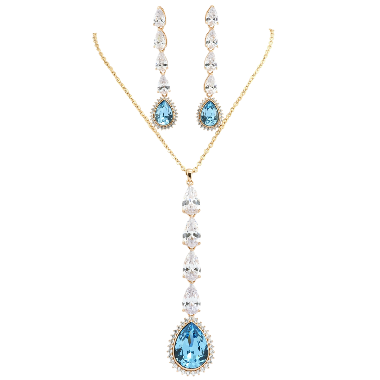 Набір Xuping колір 18K з кр-ми Swarovski Сережки Кулон на ланцюжку Кристали Aquamarin довжина 41-46см фото №1