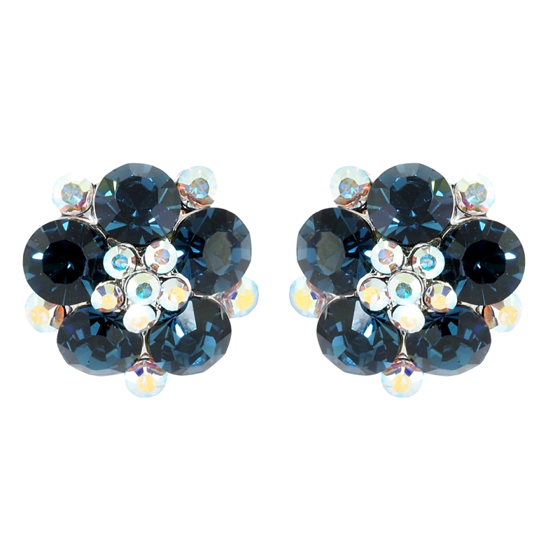 Сережки Xuping колір Родій з кристалами Swarovski пусети Квіточки з кристалами Montana та АВ фото №1