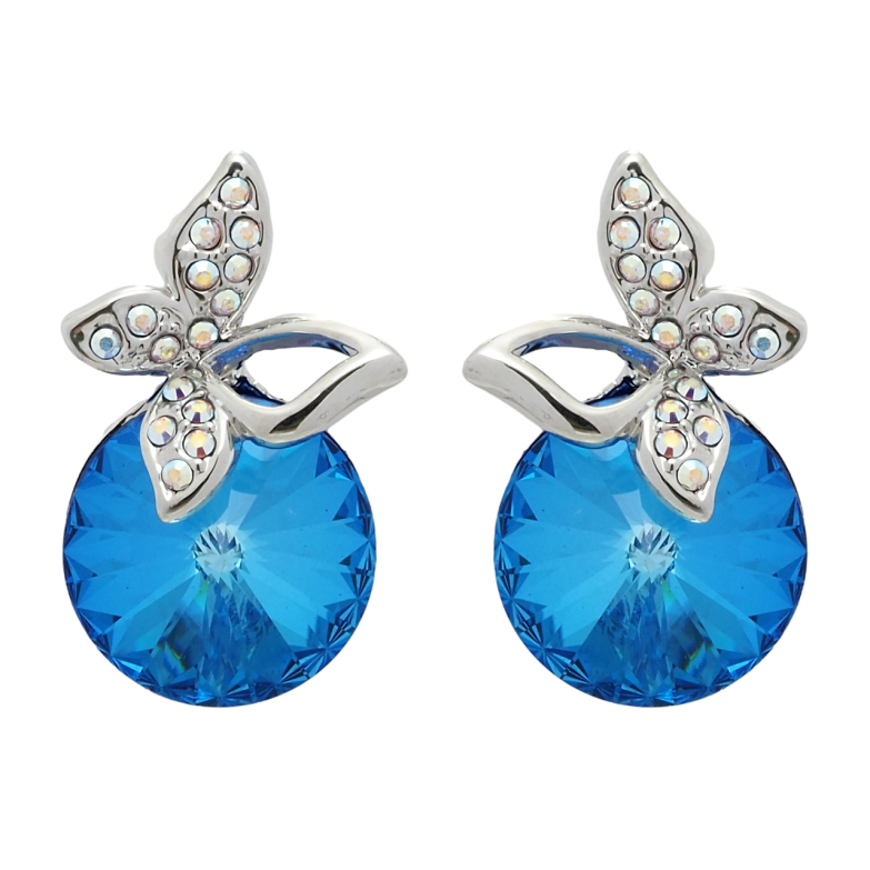 Сережки Xuping колір Родій з кристалами Swarovski пусети Кристал Capri Blue з метеликом фото №1 Сережки Xuping колір Родій з кристалами Swarovski пусети Кристал Capri Blue з метеликом фото №1