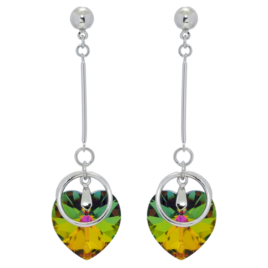 Сережки Xuping колір Родій з кристалами Swarovski пусети Підвіски з кристальними серцями Vitrail Medium фото №1 Сережки Xuping колір Родій з кристалами Swarovski пусети Підвіски з кристальними серцями Vitrail Medium фото №1