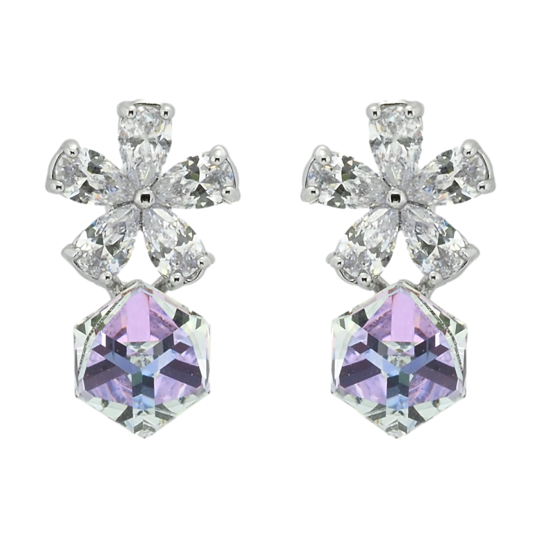 Сережки Xuping колір Родій з кристалами Swarovski пусети Кристальні квіточки з кубиком Smoky Mauve фото №1 Сережки Xuping колір Родій з кристалами Swarovski пусети Кристальні квіточки з кубиком Smoky Mauve фото №1