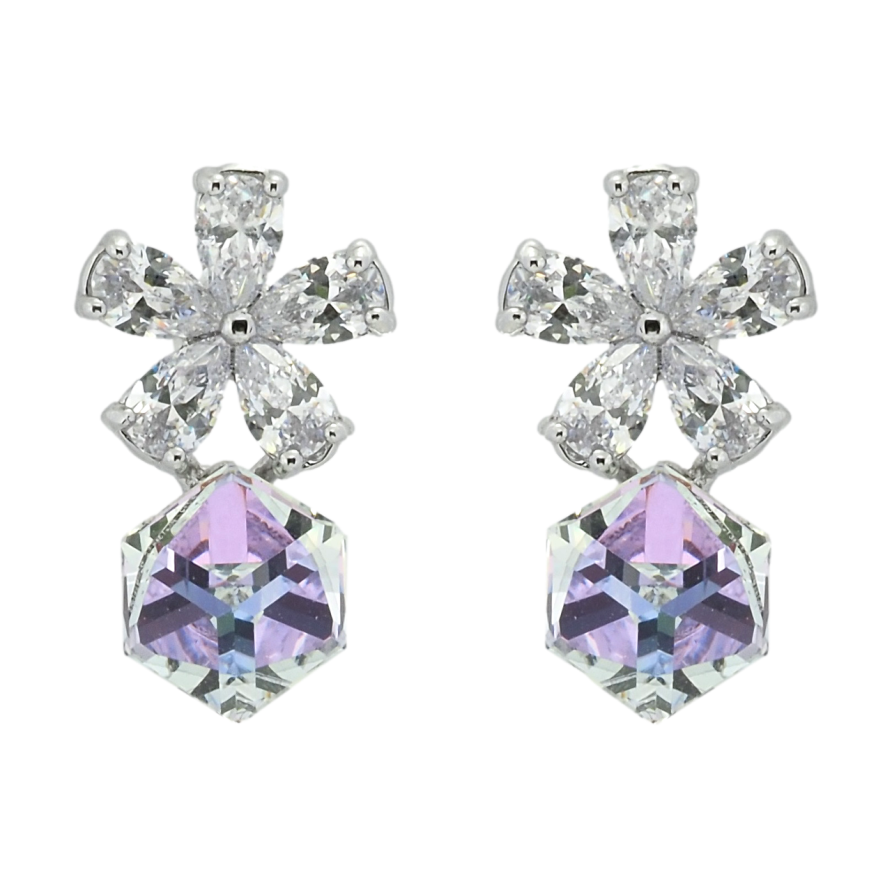 Сережки Xuping колір Родій з кристалами Swarovski пусети Кристальні квіточки з кубиком Smoky Mauve фото №1 Сережки Xuping колір Родій з кристалами Swarovski пусети Кристальні квіточки з кубиком Smoky Mauve фото №1
