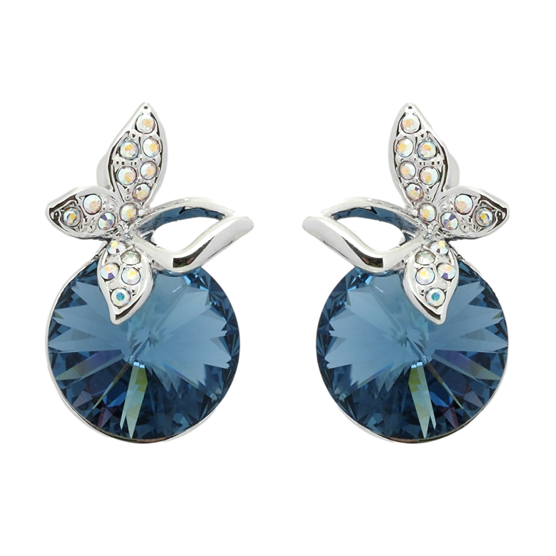 Сережки Xuping колір Родій з кристалами Swarovski пусети Кристал Montana з метеликом фото №1