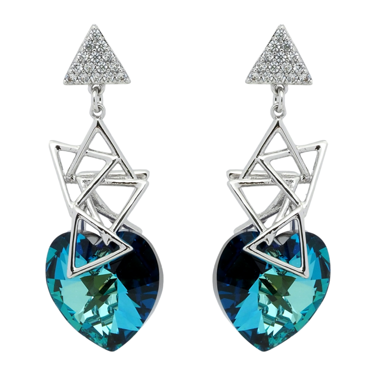 Сережки Xuping колір Родій з кристалами Swarovski пусети Підвіски з кристальними сердечками Metallic Blue фото №5 Сережки Xuping колір Родій з кристалами Swarovski пусети Підвіски з кристальними сердечками Metallic Blue фото №5