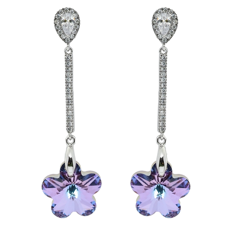 Сережки Xuping колір Родій з кристалами Swarovski пусети Підвіски з кристальними квіточками Paradise Shine фото №1