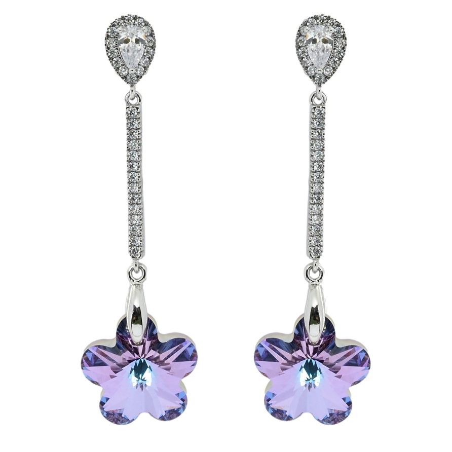 Сережки Xuping колір Родій з кристалами Swarovski пусети Підвіски з кристальними квіточками Paradise Shine фото №1