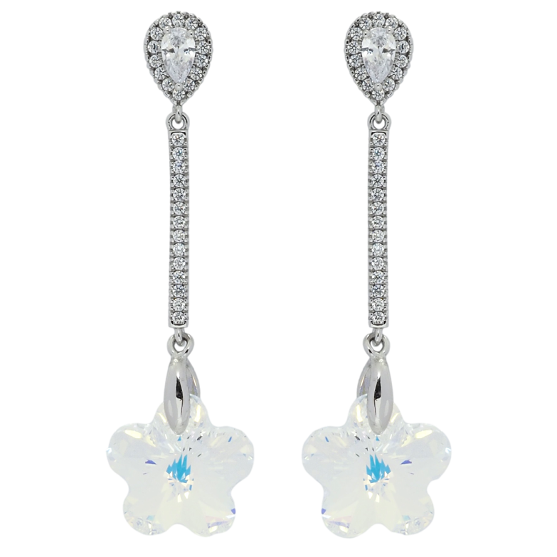 Сережки Xuping колір Родій з кристалами Swarovski пусети Підвіски з кристальними квіточками Shimmer фото №1