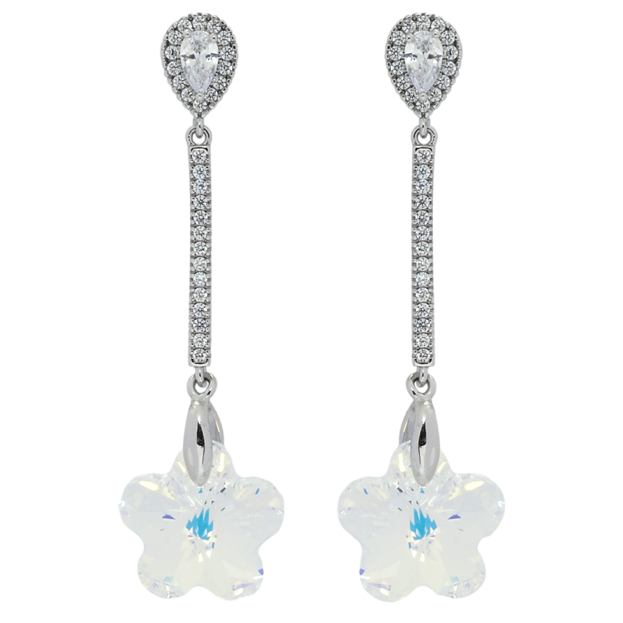 Сережки Xuping колір Родій з кристалами Swarovski пусети Підвіски з кристальними квіточками Shimmer фото №1