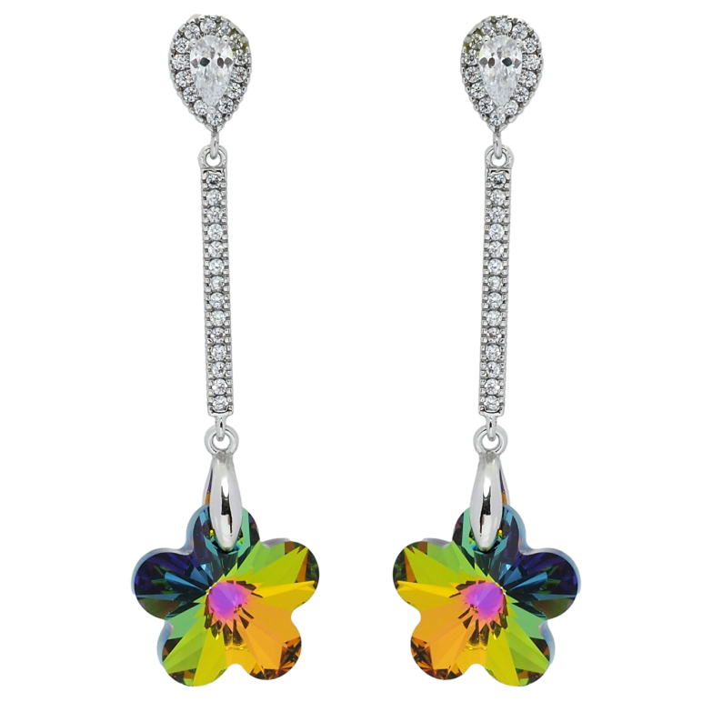 Сережки Xuping колір Родій з кристалами Swarovski пусети Підвіски з кристальними квіточками Vitrail Medium фото №1