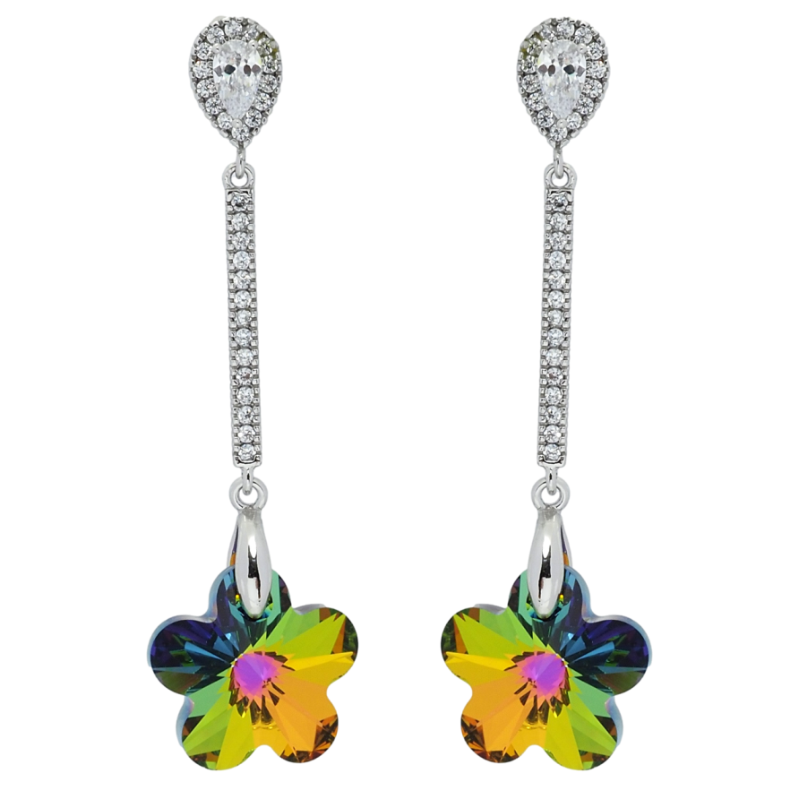 Сережки Xuping колір Родій з кристалами Swarovski пусети Підвіски з кристальними квіточками Vitrail Medium фото №1