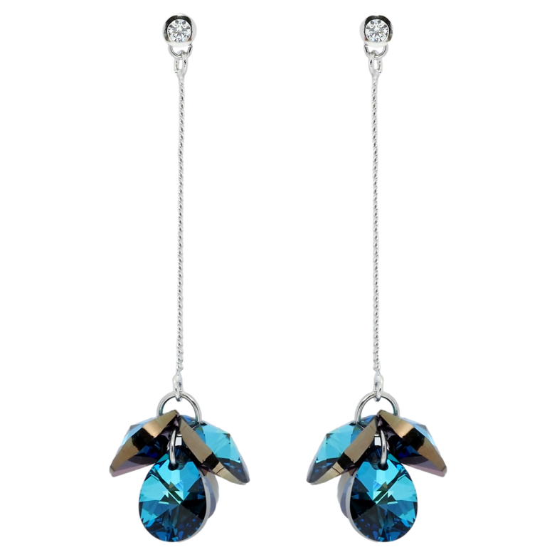 Сережки Xuping колір Родій з кристалами Swarovski пусети Підвіски з кристалами Metallic Blue фото №1