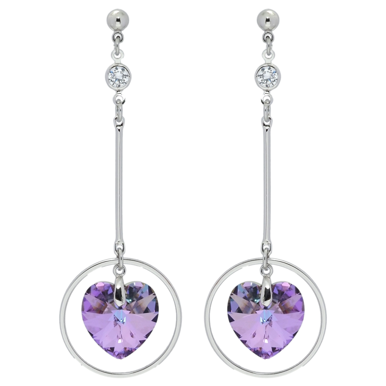 Сережки Xuping колір Родій з кристалами Swarovski пусети Підвіски з кристальними серцями Heliotrope фото №1