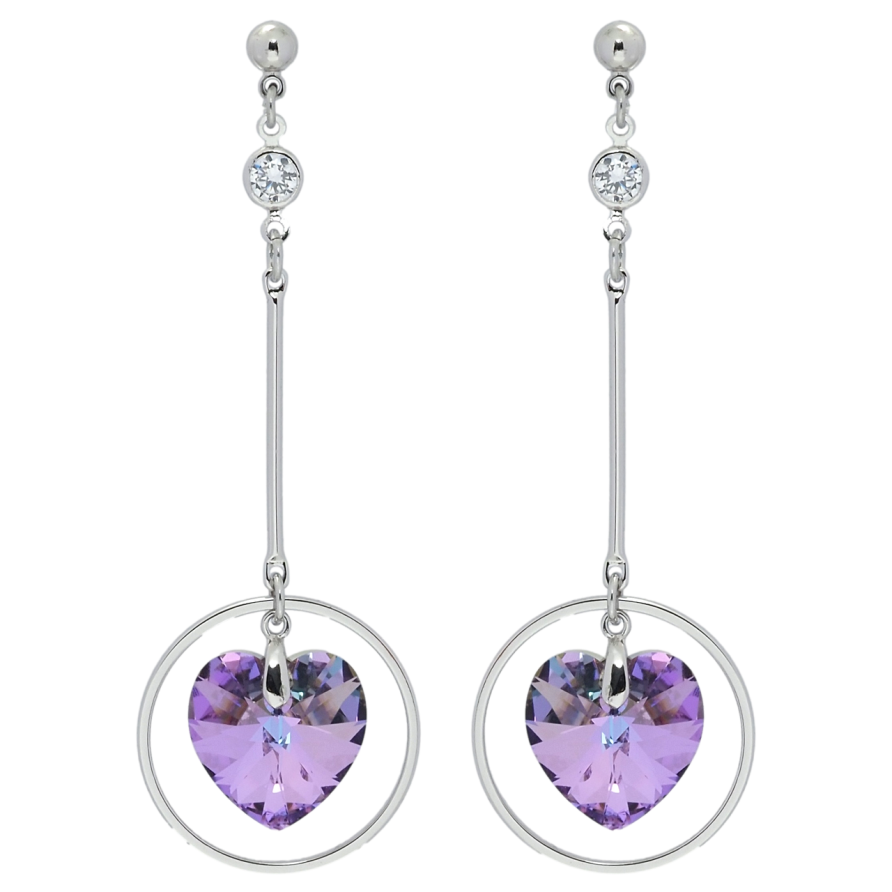 Сережки Xuping колір Родій з кристалами Swarovski пусети Підвіски з кристальними серцями Heliotrope фото №1