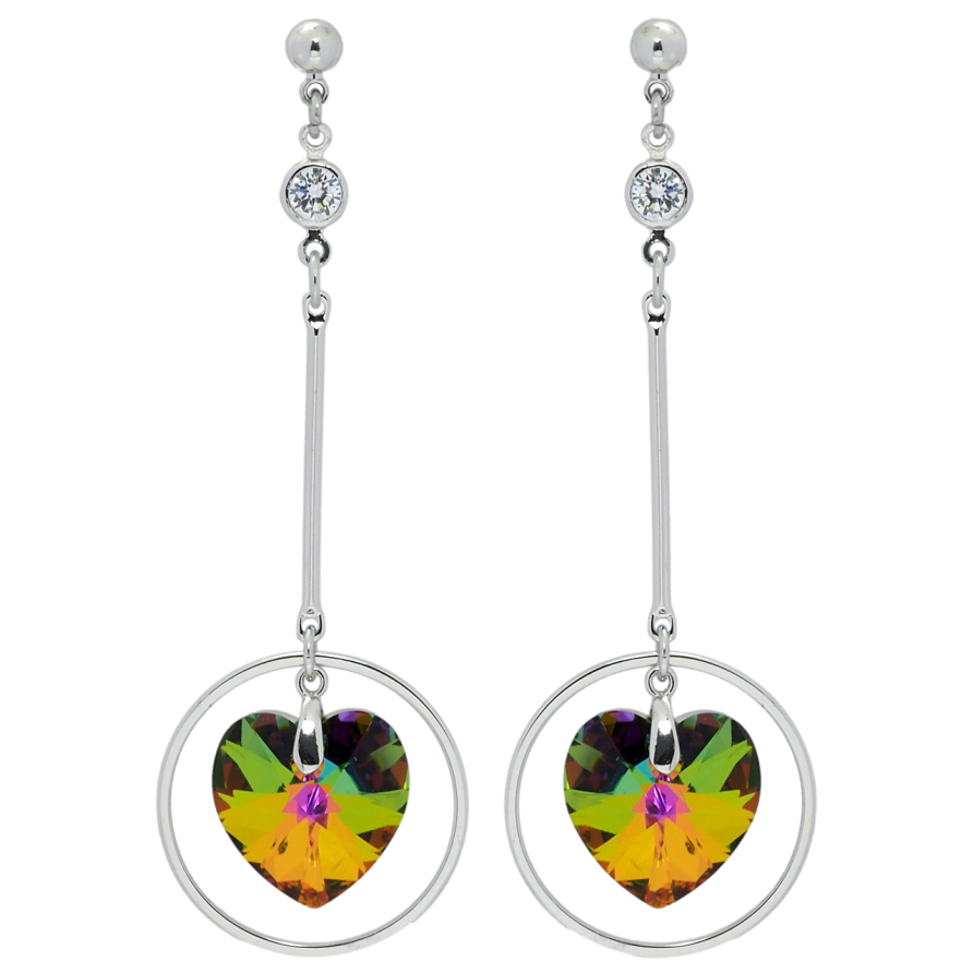 Серьги Xuping цвет Родий с кристаллами Swarovski пусеты Подвески с кристальными сердечками Vitrail Medium фото №1 Серьги Xuping цвет Родий с кристаллами Swarovski пусеты Подвески с кристальными сердечками Vitrail Medium фото №1