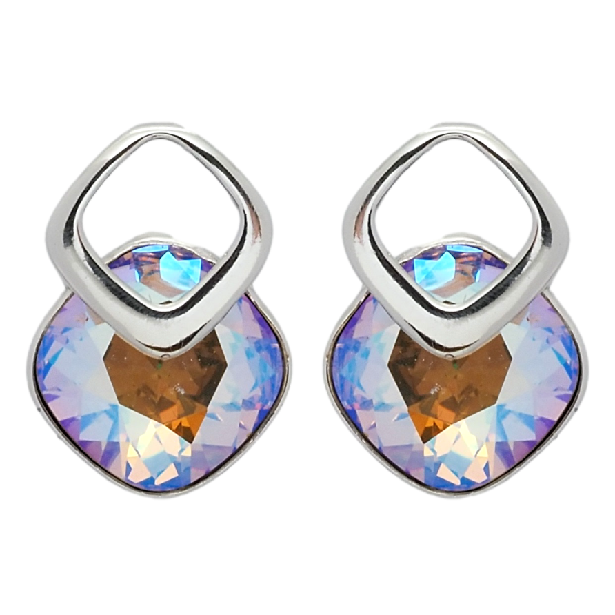 Сережки Xuping колір Родій з кристалами Swarovski пусети Ромби з кристалами Cappuccino Delite фото №1