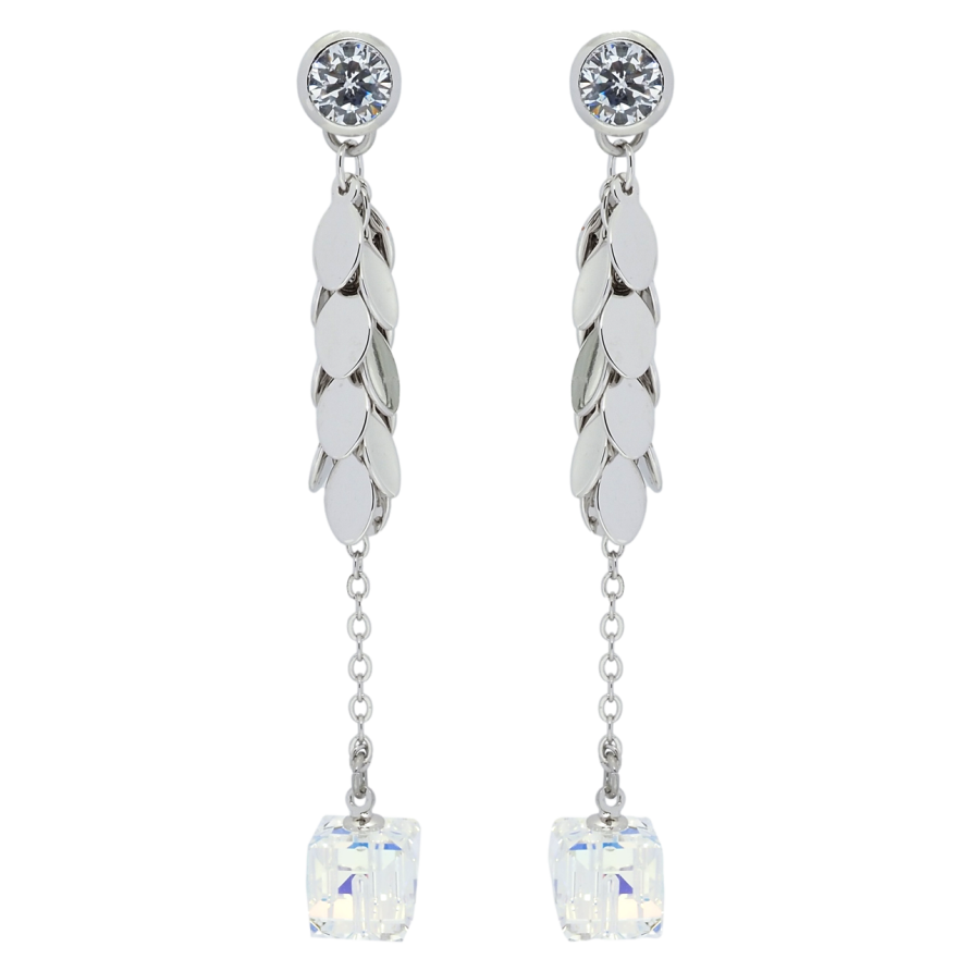 Сережки Xuping колір Родій з кристалами Swarovski пусети Підвіски з кубиками Shimmer фото №1