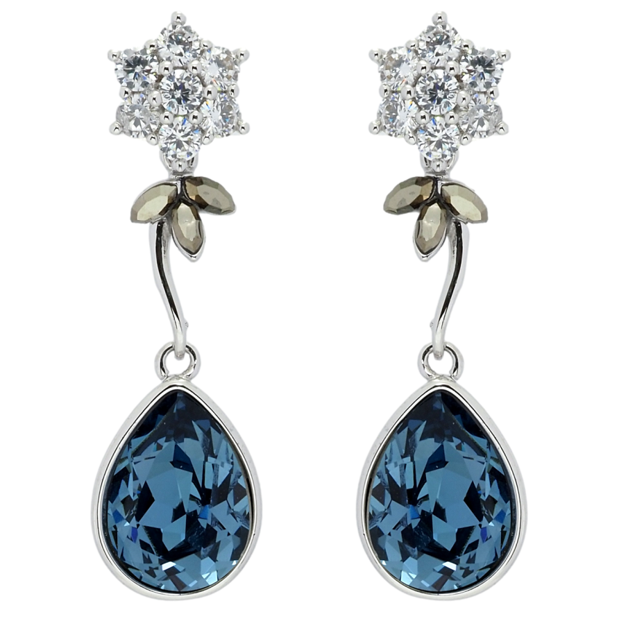 Серьги Xuping цвет Родий с кристаллами Swarovski пусеты Кристальные цветочки с кристаллом Montana фото №1 Серьги Xuping цвет Родий с кристаллами Swarovski пусеты Кристальные цветочки с кристаллом Montana фото №1