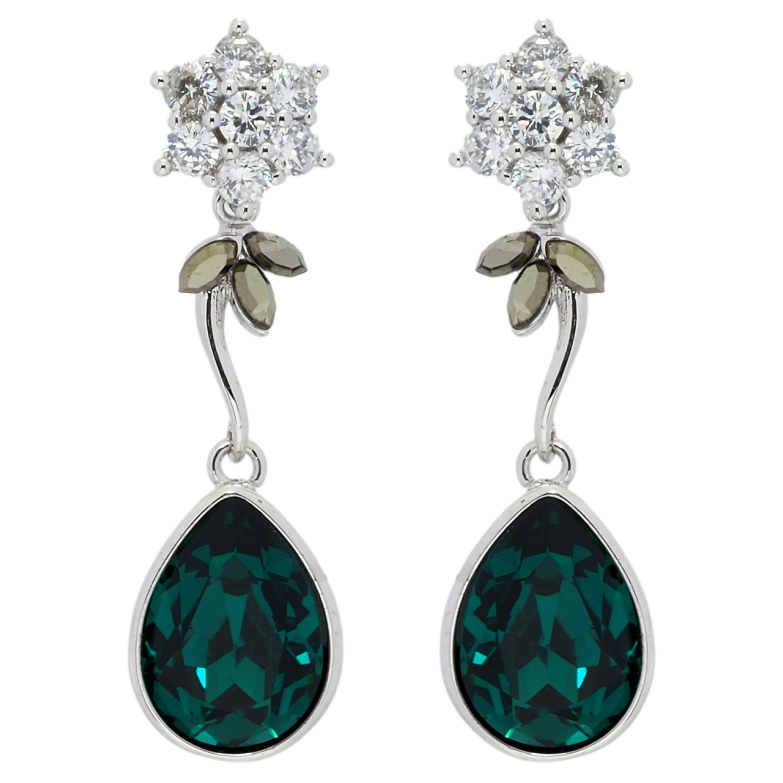 Сережки Xuping колір Родій з кристалами Swarovski пусети Кристальні квіточки з кристалом Emerald фото №1 Сережки Xuping колір Родій з кристалами Swarovski пусети Кристальні квіточки з кристалом Emerald фото №1