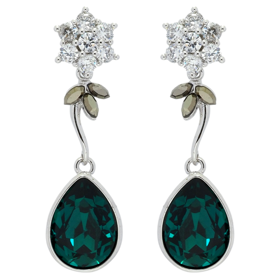 Сережки Xuping колір Родій з кристалами Swarovski пусети Кристальні квіточки з кристалом Emerald фото №1 Сережки Xuping колір Родій з кристалами Swarovski пусети Кристальні квіточки з кристалом Emerald фото №1