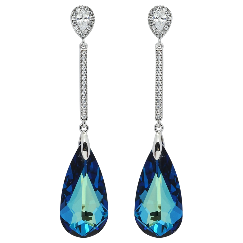 Сережки Xuping колір Родій з кристалами Swarovski пусети Підвіски з кристалом Metallic Blue фото №2 Сережки Xuping колір Родій з кристалами Swarovski пусети Підвіски з кристалом Metallic Blue фото №2