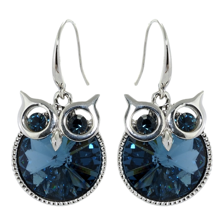 Сережки Xuping колір Родій з кристалами Swarovski французький замок Сови кристал Montana фото №1 Сережки Xuping колір Родій з кристалами Swarovski французький замок Сови кристал Montana фото №1