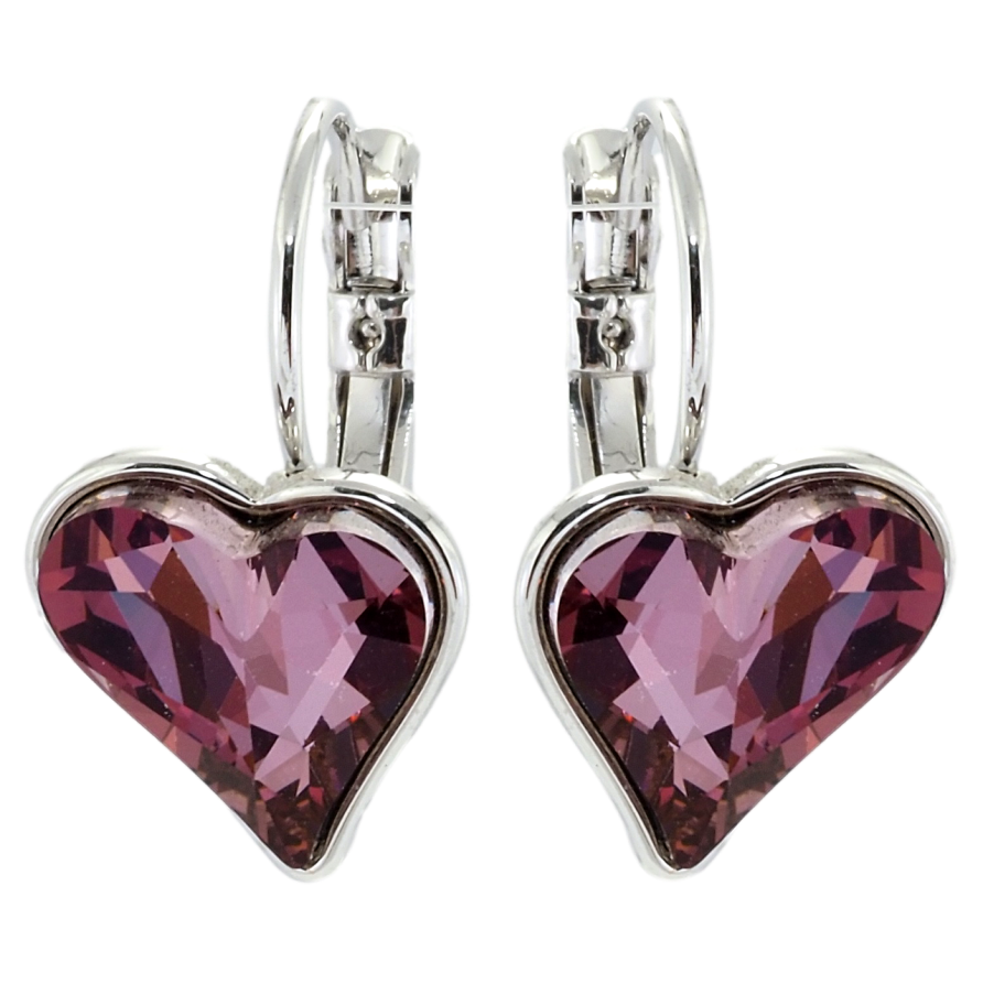 Серьги Xuping цвет Родий с кристаллами Swarovski французский замок Кристальные сердечки Amethyst фото №1 Серьги Xuping цвет Родий с кристаллами Swarovski французский замок Кристальные сердечки Amethyst фото №1