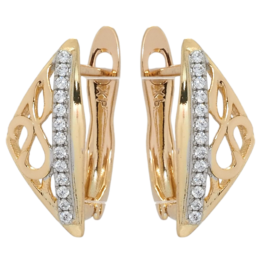 Сережки Xuping Позолота 18K + Родій англійський замок Різьблені трикутники з доріжкою цирконію фото №1