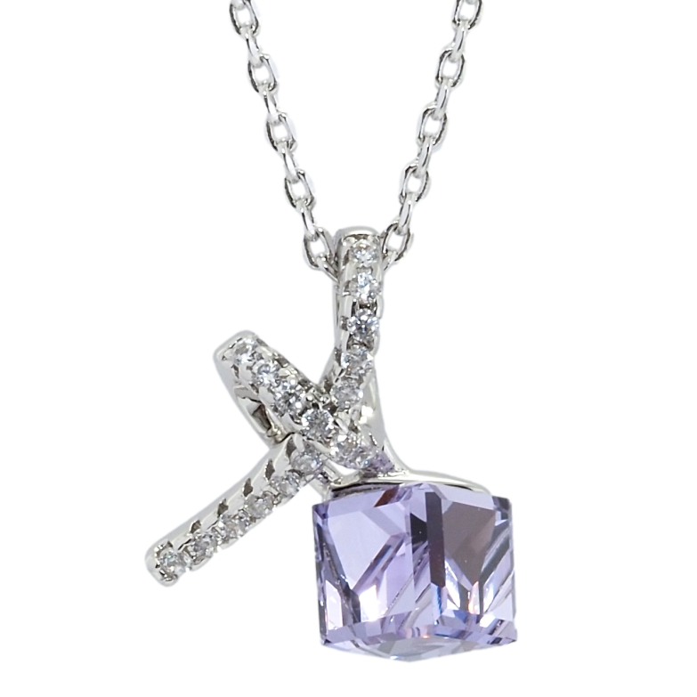 Кулон Xuping колір Родій з кр-ми Swarovski на ланцюжку Кубик Provence Laven з вузликом довжина 39-44см х 1мм фото №1
