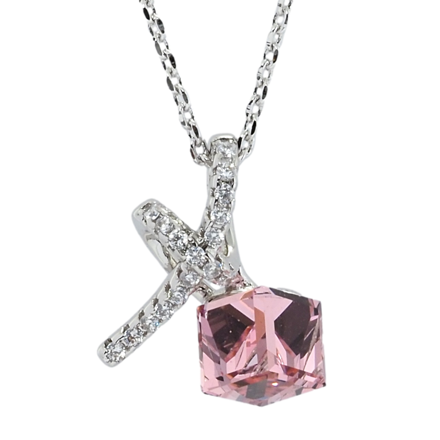 Кулон Xuping колір Родій з кр-ми Swarovski на ланцюжку Кристальний кубик Rose з вузликом довжина 39-44см х 1мм фото №1 Кулон Xuping колір Родій з кр-ми Swarovski на ланцюжку Кристальний кубик Rose з вузликом довжина 39-44см х 1мм фото №1
