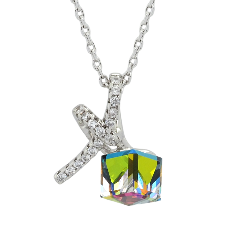 Кулон Xuping колір Родій з кр-ми Swarovski на ланцюжку Кубик Vitrail Medium з вузликом довжина 39-44см х 1мм фото №1 Кулон Xuping колір Родій з кр-ми Swarovski на ланцюжку Кубик Vitrail Medium з вузликом довжина 39-44см х 1мм фото №1
